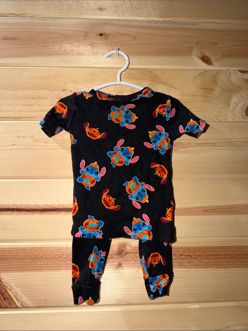 Disney Black Kids Pajama Set with Colorful Stitch Print- Halloween Pumpkins
